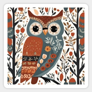 Forest Woodland Animal Scandinavian Folk Art Owl Magnet